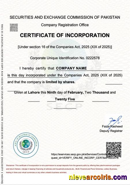 Pakistan certificate of incorporation
